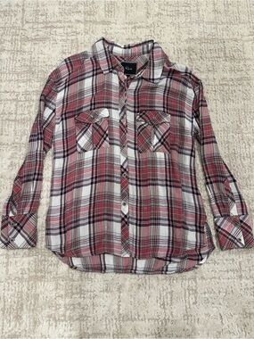 Rails x Free People Pink Plaid Button Front Shirt Small Rayon